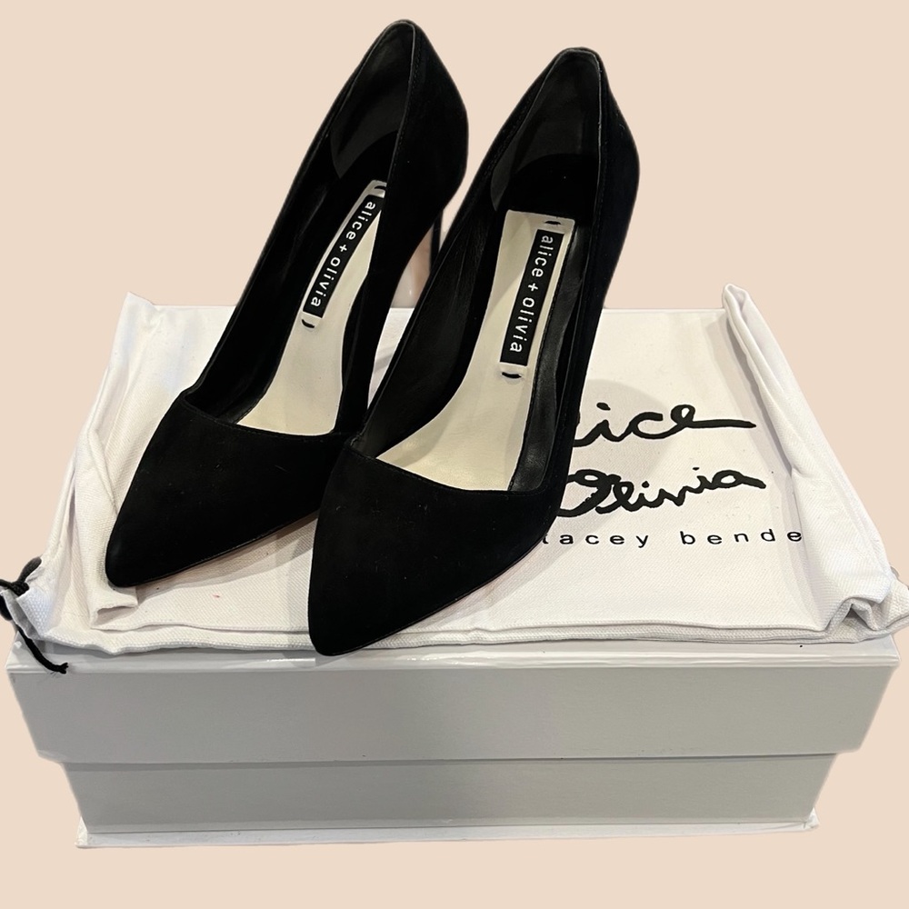 Alice + Olivia Dina High Heels Black Suede Velvet 36.5
